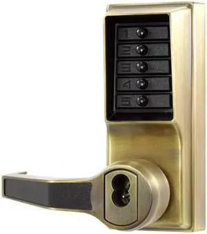 Simplex L1021S-LH-3 Bright Brass US3 Mechanical Heavy Duty Cylindrical Lever Pushbutton Combination Left Hand Lock For LFIC Schlage (Core Sold Separately)