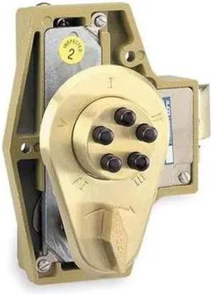 Simplex 919-04 Satin Brass Heavy Duty Mechanical Pushbutton Combination Lock With 5/8" Deadlocking Spring Latch And Angle Strike (No Key)