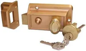 Ilco I220-53-51 Bronze Surface Mount Night Latch Slam Lock With Angle Strike Plate And Kwikset KW1 Keyway