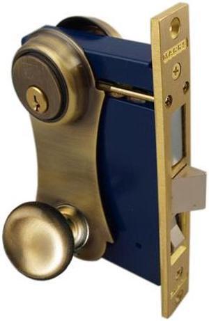 Marks 21AC/5-W-LHR Antique Brass US5 Left Hand Ornamental Unilock Knobe/Plate Mortise Entry Lockset Iron Gate Door Double Cylinder Lock Set