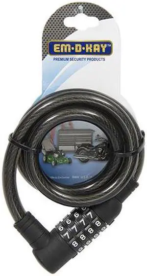 Em-D-Kay 2471 Vinyl Sleeved 7/16" x 40" Steel Cable Bike Lock With 4 Dial Combination Padlock