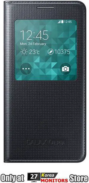 Original Samsung S-View Cover Case for Galaxy Alpha G850 - Charcoal Black