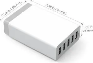 USB charger 5 Port 5V 8A universal mobile phone tablet white CE FCC RoHs