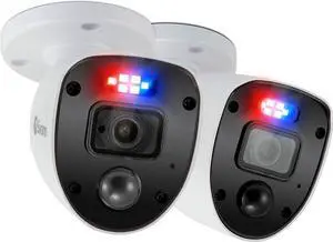 Swann Security outdoor 1080p Full HD Flashing Lights Bullet Analogue CCTV Camera - 2 Pack, White, Motion Only