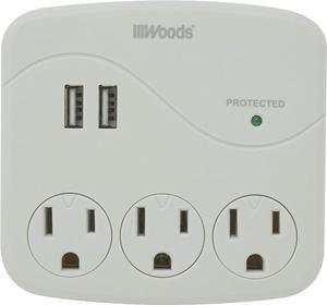 Woods 41029 3 Outlet Surge Tap With 2 USB Ports, 560 Joules of Protection, White