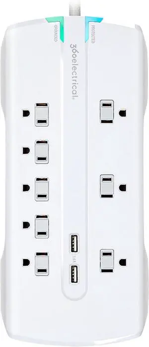 360 Electrical 360550 Visionary3.4 Surge Protector with 8 Outlets, Combo Data, Dual 3.4 Amp/17 Watt USB Charging, White