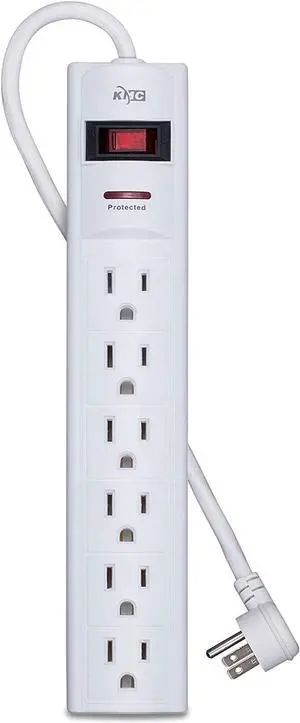 KMC 6-Outlet Surge Protector Power Strip with 15-Foot Cord, 1200 Joule, Overload Protection