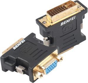 DVI-I to VGA Adapter, Benfei 2 Pack DVI 24+5 to VGA Male to Female Adapter with Gold Plated Cord