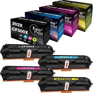 Ennovor EASYPRINT Compatible 202X 202A CF500X CF500A Toner Cartridge Work for HP M281fdw M254dw M254dn M254nw M281dw MFP M281fdn M281cdw M281 M254 Printer, (4-Pack, BK/C/M/Y)