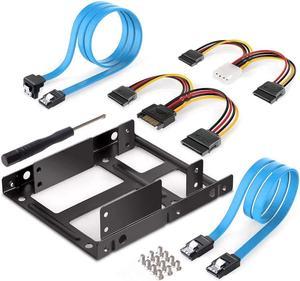 2-Bay 2.5 Inch to 3.5 Inch External HDD SSD Metal Mounting Kit Adapter Bracket with SATA Data Power Cables & Screws (with Blue SATA Cable)