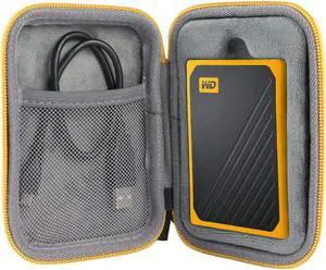 co2crea Hard Travel Case Replacement for WD My Passport Go Cobalt SSD 500G / 1TB Portable External Storage (Black Case + Amber Zipper)