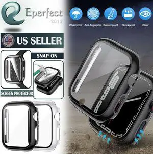 IC ICLOVER For Apple Watch Series 7 45MM 41MM Full Cover Case Hard Glass Screen Protector