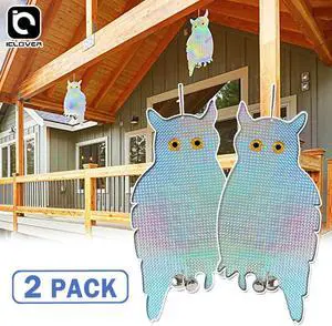 2PCS Owl Decoy Bird Repellent Hanging Holographic Reflective Scare Pigeons Away