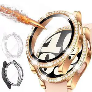 Screen Protector Case for Samsung Galaxy Watch 6 40mm/44mm, Bling Cover, Tempered Glass, Perfect Protection Anti Scratch 44mm Black
