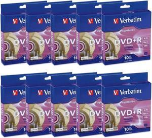 Verbatim LightScribe DVD+R 16X Recordable Blank Disc Printable Media 4.7GB/120min (95116) - 100 Pack