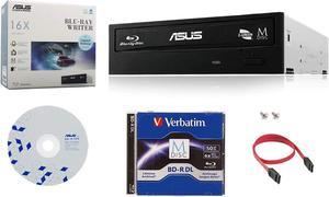 Asus 16X BW-16D1HT Internal Blu-ray Burner Bundle with 50GB Verbatim M-Disc BD-R DL, BD Suite Disc and Cable Accessories
