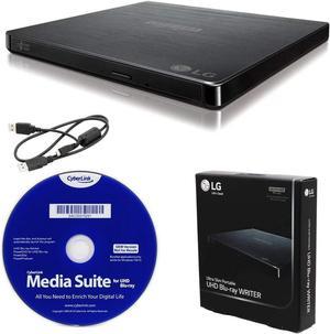 LG BP60NB10 Portable 6X Ultra HD Blu-ray Burner External Drive with CyberLink Software and USB Cable - Burns CD DVD BD DL BDXL Discs