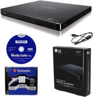 LG BP60NB10 Portable 6X Ultra HD 4K Blu-ray Burner External Drive with CyberLink Software, 25GB M-DISC BD-R, and USB Cable - Burns CD DVD BD DL BDXL Discs