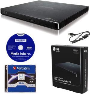 LG BP60NB10 Portable 6X Ultra HD 4K Blu-ray Burner External Drive with CyberLink Software, 100GB M-DISC BDXL, and USB Cable - Burns CD DVD BD DL BDXL Discs