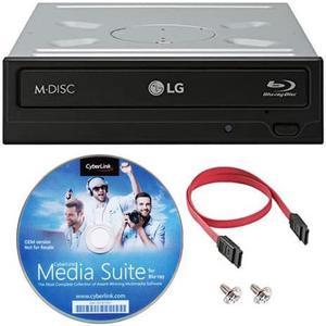LG WH16NS46 16X Blu-ray BDXL M-DISC DVD CD Internal Writer Drive Bundle with Free CyberLink Burning Software, SATA Cable & Mounting Screws