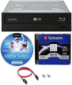 LG WH16NS46 16X Blu-ray BDXL M-DISC DVD CD Internal Writer Drive Bundle with Free 25GB Verbatim M-Disc BD-R, CyberLink Burning Software, SATA Cable & Mounting Screws