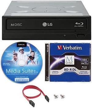 LG WH16NS46 16X Blu-ray BDXL M-DISC DVD CD Internal Writer Drive Bundle with Free 50GB Verbatim M-Disc BD-R DL, CyberLink Burning Software, SATA Cable & Mounting Screws