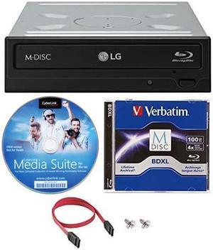 LG WH16NS46 16X Blu-ray BDXL M-DISC DVD CD Internal Writer Drive Bundle with Free 100GB Verbatim M-Disc BDXL, CyberLink Burning Software, SATA Cable & Mounting Screws