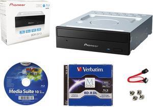 Pioneer BDR-2213 Internal 16x Blu-ray Writer Drive Bundle with CyberLink Burning Software, 50GB BD DL Disc, SATA Cable, and Mounting Screws - Burns CD DVD BD DL BDXL M-Disc Discs