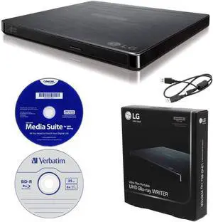 LG BP60NB10 Portable 6X Ultra HD 4K Blu-ray Burner External Drive with CyberLink Software, 25GB M-DISC BD-R, and USB Cable - Burns CD DVD BD DL BDXL Discs LG BP60NB10 Portable 6X Ultra HD 4K Blu-ray Burner External Drive with CyberLink Software, 25GB M-DISC BD-R, and USB Cable - Burns CD DVD BD DL BDXL Discs
