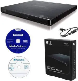 LG BP60NB10 Portable 6X Ultra HD 4K Blu-ray Burner External Drive with CyberLink Software, 50GB M-DISC BD-R DL, and USB Cable - Burns CD DVD BD DL BDXL Discs LG BP60NB10 Portable 6X Ultra HD 4K Blu-ray Burner External Drive with CyberLink Software, 50GB M-DISC BD-R DL, and USB Cable - Burns CD DVD BD DL BDXL Discs