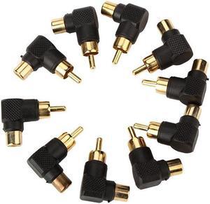 Gold-plated RCA Male to Female 90 Degree Angle Adapter Black 10pcs