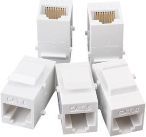 5 x Cat6 RJ45 Ethernet Inline Jack Coupler White Keystone Latch Female to Female