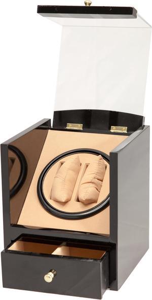 Dual Watch Winder Store 4 Watch Automatic Quiet Rotation Top Display Box BLACK