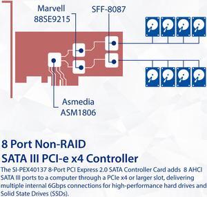 SYBA SIPEX40137 8 Port SATA III PCI-e x4 Controller Card - Dual SFF-8087 Interface Marvell 9215 Chipset