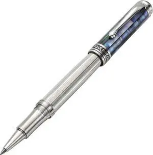 Xezo Maestro Rollerball Pen, Fine Point. Solid 925 Sterling Silver with Black Mother of Pearl. 18 Karat Gold Plated Parts. Handcrafted, Limited Edition, Serialized - OEM