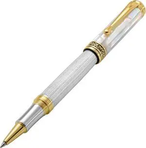 Xezo Maestro Rollerball Pen, Fine Point. Solid 925 Sterling Silver with Oceanic White Mother of Pearl and Pure Platinum Plating. Handcrafted, Limited Edition, Serialized - OEM