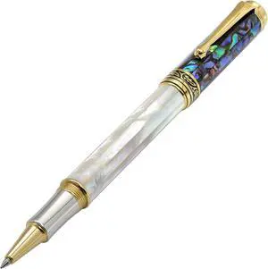 Xezo Maestro Rollerball Pen, Fine Point. Oceanic Origin White Mother of Pearl and Blue Paua Shell with Pure Platinum Plating. Handcrafted, Limited Edition, Serialized - OEM