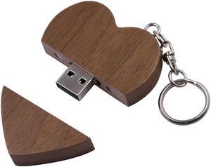 10 PCS USB 3.0 Memory Stick 16GB Wooden Heart USB 3.0 Flash Drive with Keychain for Wedding