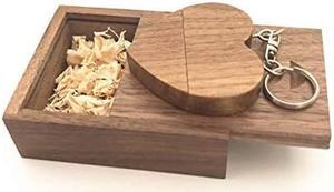 10 PCS Eco Wooden USB Flash Drive 16GB Heart Shaped with Matching Box for Wedding Photography Valentine's Day