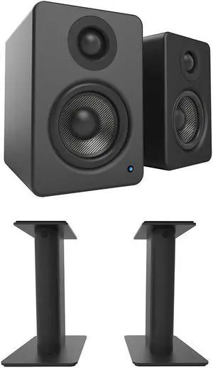 Kanto YU2 PC Gaming Desktop Speakers, 3" Composite Drivers, 3/4" Silk Dome Tweeter, Class D Amplifier, Pair, Matte Black with Kanto SP9 9" Fixed-Height Desktop Stands - Black (Pair) (2022)