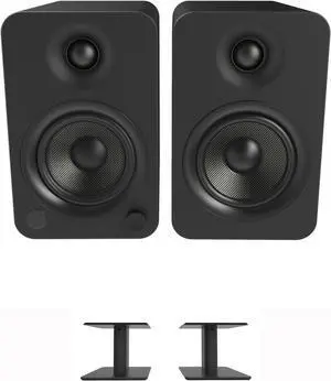 Kanto YU4MB 140W Bookshelf Speakers with Bluetooth - Matte Black (Pair) with Kanto SP6HD 6" Fixed-Height Desktop Stands for Bookshelf Speakers - Black (Pair) (2022)