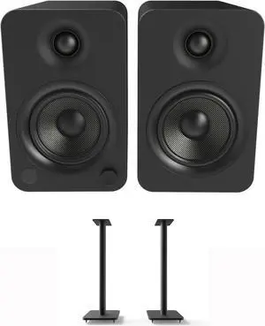 Kanto YU4MB 140W Bookshelf Speakers with Bluetooth - Matte Black (Pair) with Kanto SP26PL 26" Fixed-Height Stands for Bookshelf Speakers - Black (Pair) (2022)