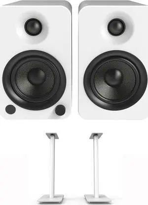 Kanto YU4MW 140W Bookshelf Speakers with Bluetooth - Matte White (Pair) with Kanto SP26PLW 26" Fixed-Height Stands for Bookshelf Speakers - White (Pair) (2022)