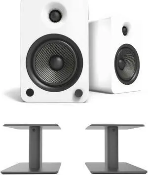 Kanto YU6MW 200W Bookshelf Speakers with Bluetooth - Matte White (Pair) with Kanto SP6HD 6" Fixed-Height Desktop Stands for Bookshelf Speakers - Black (Pair) (2022)