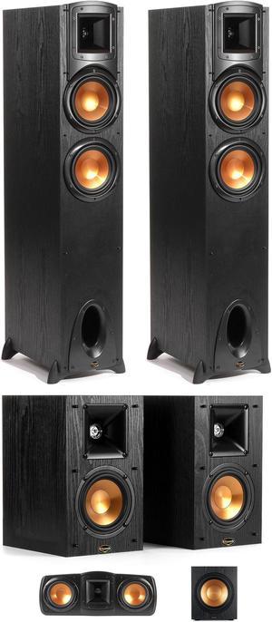 Klipsch F-200-BLACK Synergy Black Label Floorstanding Speakers with Klipsch B-100-BLACK Bookshelf Speakers, Klipsch C-200-BLACK Center Channel Speaker and a Klipsch SUB-120-BLACK Subwoofer (2019)
