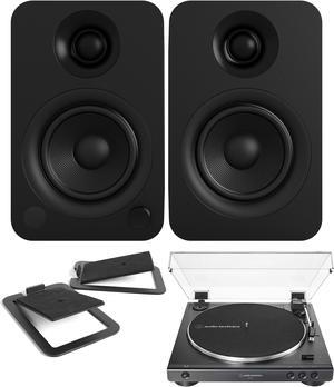 Kanto YU4MB 140W Bookshelf Speakers with Bluetooth, Kanto SP26PL 26 Inch Fixed-Height Stands for Bookshelf Speakers and an AudioTechnica AT-LP60X-BK Fully Automatic 2-Speed Belt-Drive Turntable (2022)
