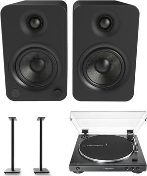 Kanto YU4MB 140W Bookshelf Speakers with Bluetooth, Kanto SP32PL 32 Inch Fixed-Height Stands for Bookshelf Speakers and an AudioTechnica AT-LP60X-BK Fully Automatic 2-Speed Belt-Drive Turntable (2022)