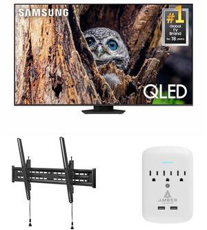 Samsung QN85Q80DDFXZA 85 Inch QLED 4K Smart TV with a Walts TV TILT-MOUNT-43-90 Large/XL Tilt Mount for 43"-98" Compatible TVs and Amber Protection 3-OUTLET-SURGE Surge Protector (2025)