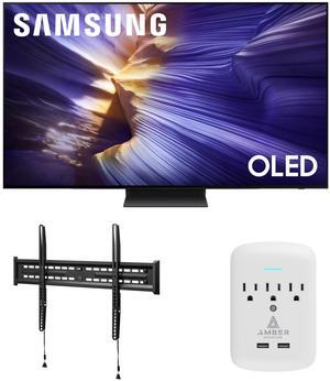 Samsung QN55S90FAFXZA 55 Inch 4K OLED Smart TV with a Walts FIXED-MOUNT-43-90 TV Mount for 43"-98" TVs and Amber Protection 3-OUTLET-SURGE Surge Protector (2025)