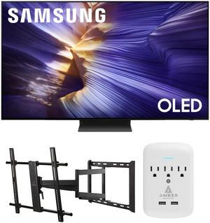 Samsung QN55S90FAFXZA 55 Inch 4K OLED Smart TV with a Walts Large/Extra Large Full Motion Mount for 43"-90" TVs and Amber Protection 3-OUTLET-SURGE Surge Protector (2025)